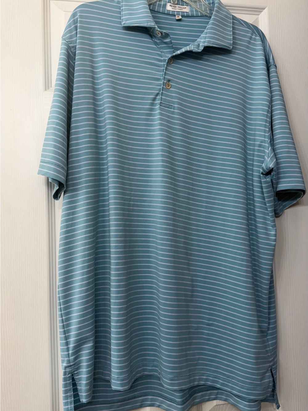 Peter Millar Blue and White Striped Performance Polo